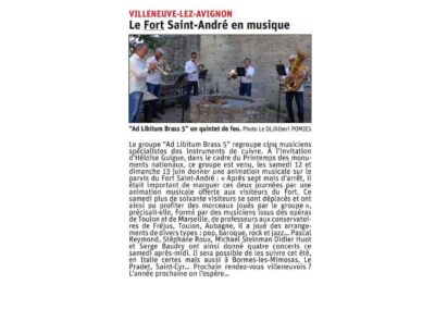 article de presse Culturevent fort saint André - Vaucluse Matin